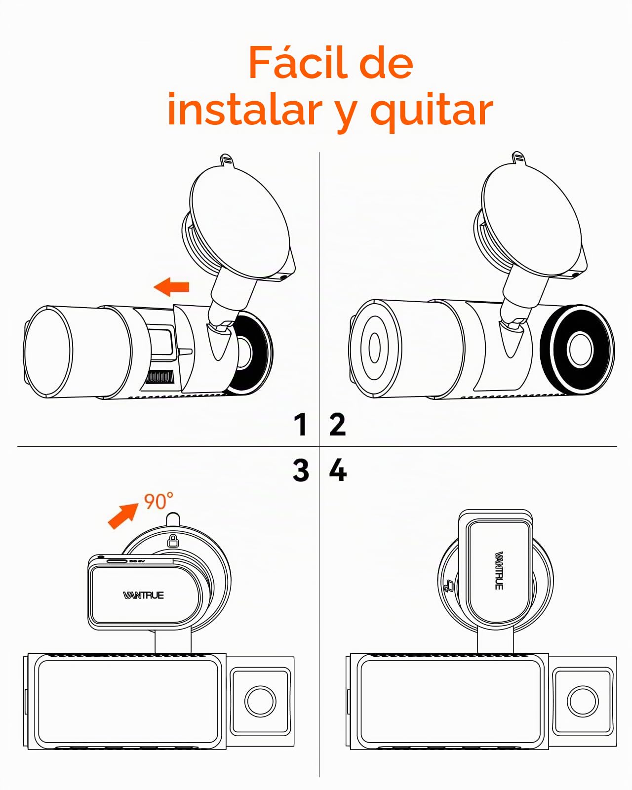 VANTRUE N5/N4 Pro Car Dash CAM Cámara Soporte con Ventosa con Puerto USB-C y Detector GPS (Velocidad, Posición, Ruta)