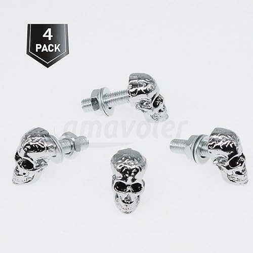 Miniatura 3 de Tornillos de matrícula, 4 piezas universales de acero inoxidable estilo calavera, kit de tornillos para placa de matrícula para motocicleta,