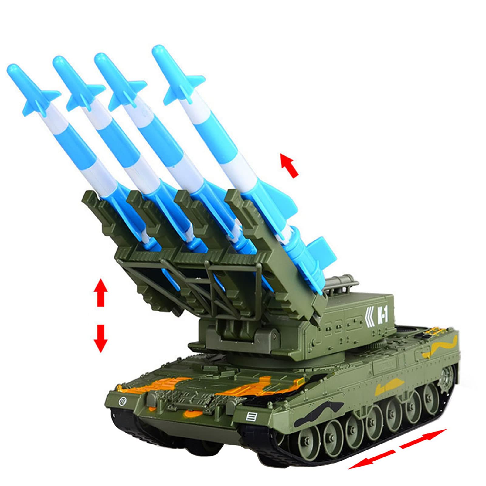 Spielzeugpanzer aus Militärlegierung mit Lenkraketenmodell für, Langlebiges Material, 360°-Drehung, 4 Raketen, Rückzugsfunktion, Wunderbares Kindergeschenk für Spielspaß
