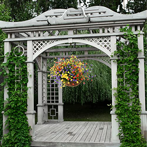 Artificial Hanging Flowers In Basket，Artificial Flowers Outdoor Uv Resistant Fake Plants Greenery Shrubs Faux Plastic Flower With 12Inch Coconut Lining Chain Flowerpot(Shrubs Flower Multicolor) #TOP1
