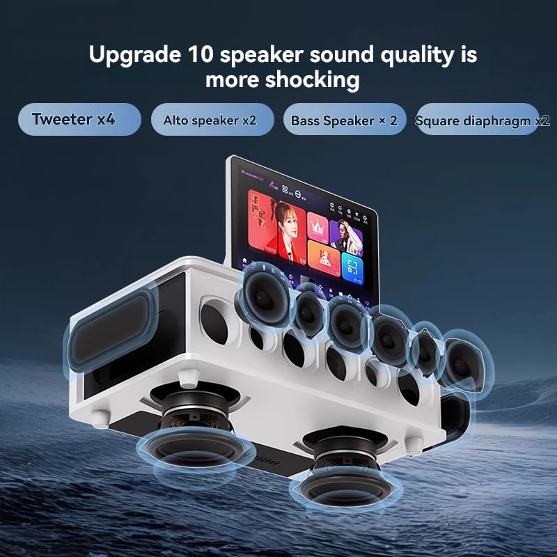 Image of 14.1-inch Touchscreen Karaoke All-in-one Sound System with 2 Wireless Microphones, KTV /Movie /MP3 /Recording /Bluetooth /HDMI Output, high-Speed Cloud Song downloads and YouTube