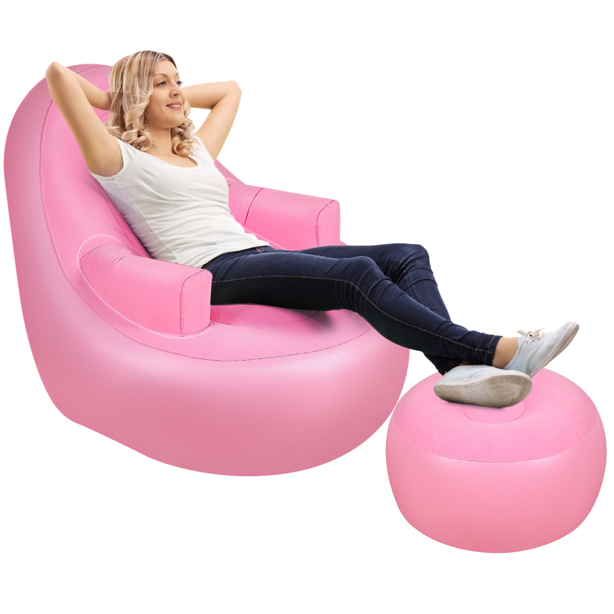 MIICASA Inflatable Chair with Armrest & Ottoman, Blow Up
