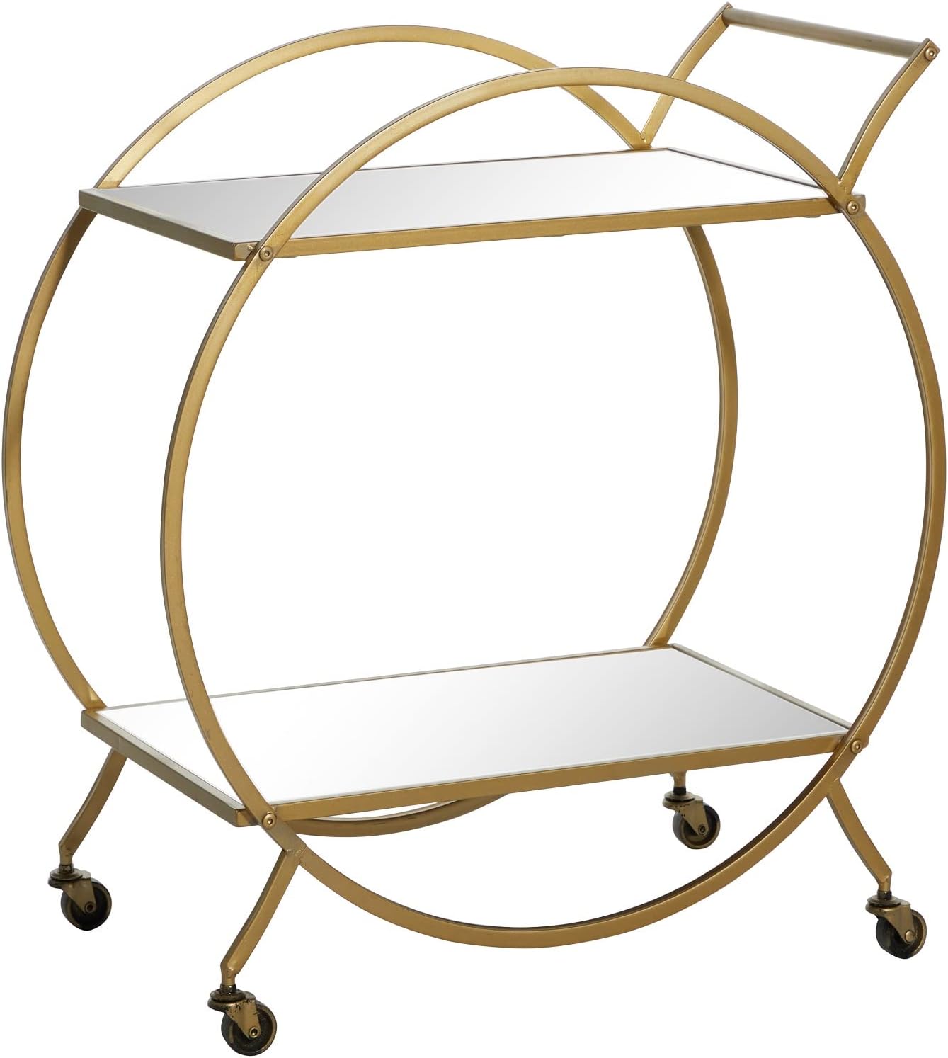 Urban Designs Luca Round Rolling Metal Bar Cart with Glass Shelves, Black