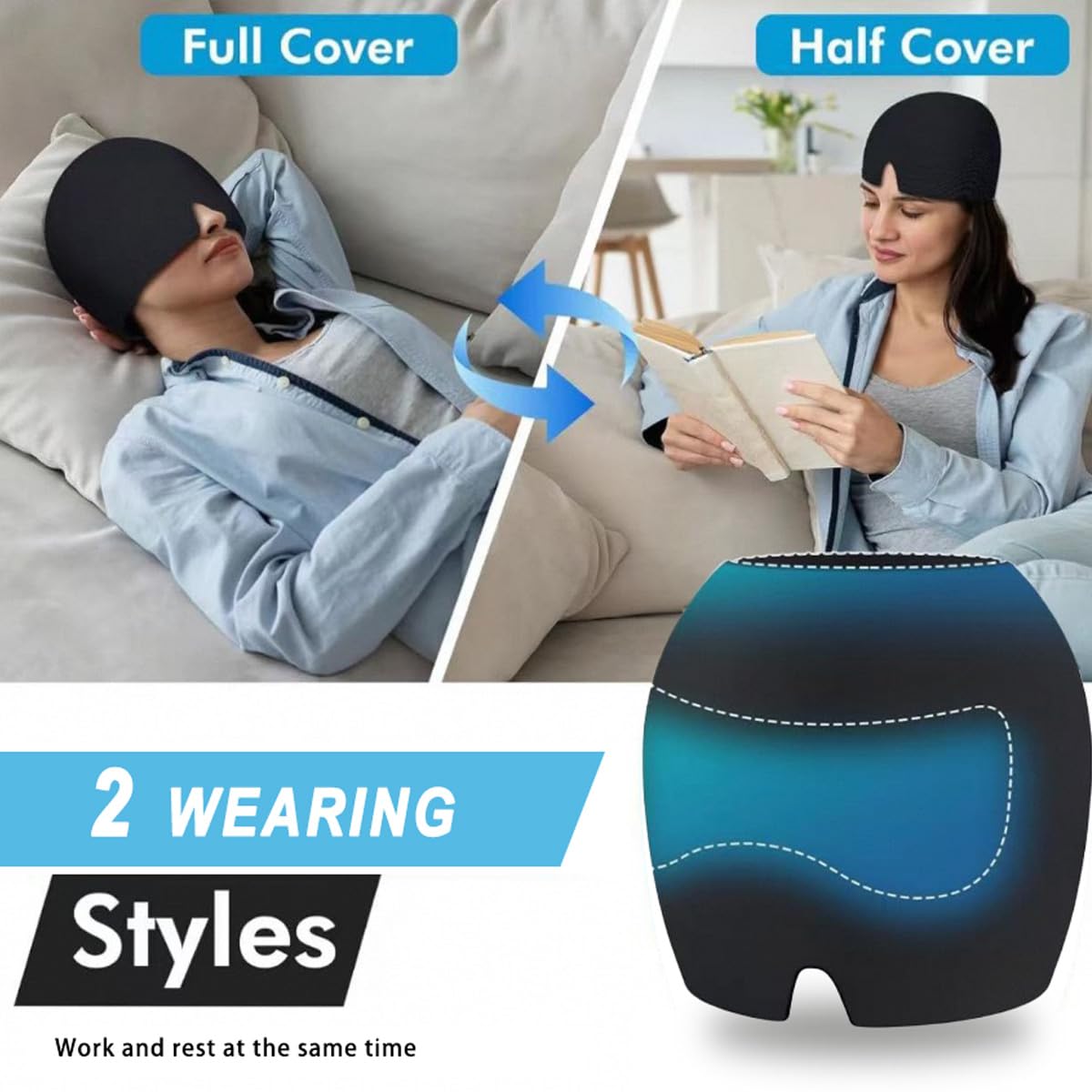 Gorro de alivio del dolor de cabeza de migraña, paquete de hielo calmante para aliviar el dolor de cabeza, se adapta a todas las cabezas, gorro de gel refrescante reutilizable para tensión