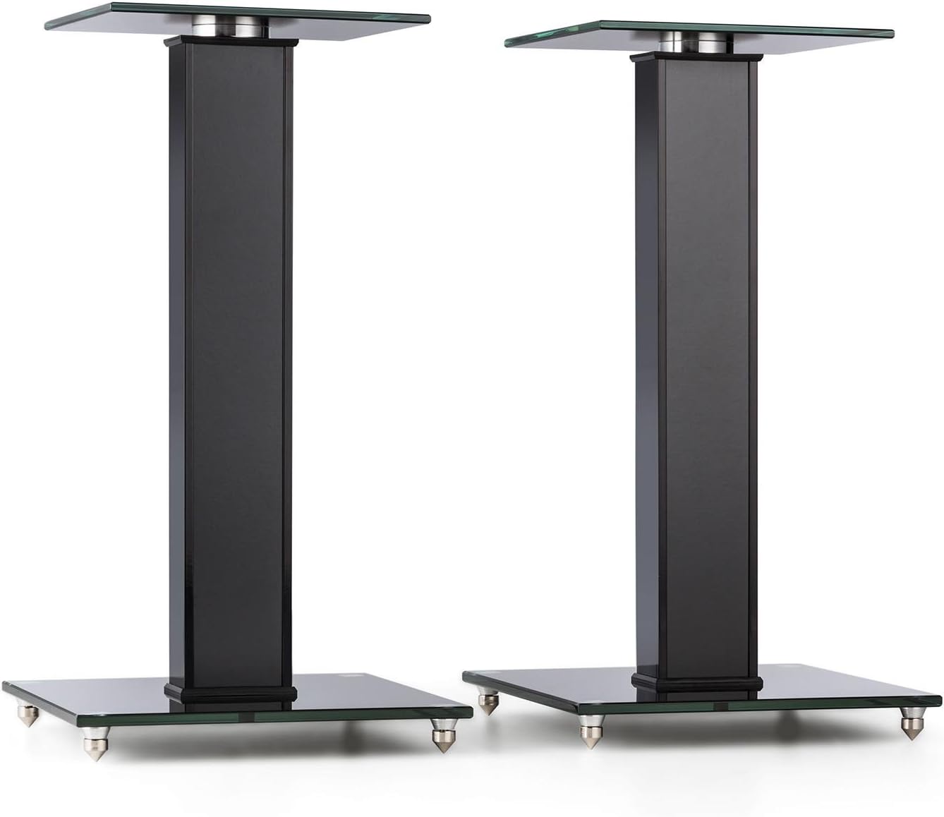 Auna BS-03S Speaker Stands, Pair, Aluminium Glass, MDF, Cable Duct Incl., Spikes, Black
