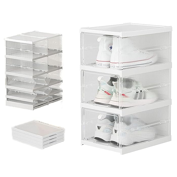 Buy 3 Pack Shoe Storage Box, Installationfree Foldable Shoes Organizer