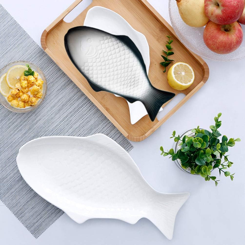DOITOOL Fish Shape Plate Creative Snack Storage Ceramic Plate Decorative Tray Dinnerware