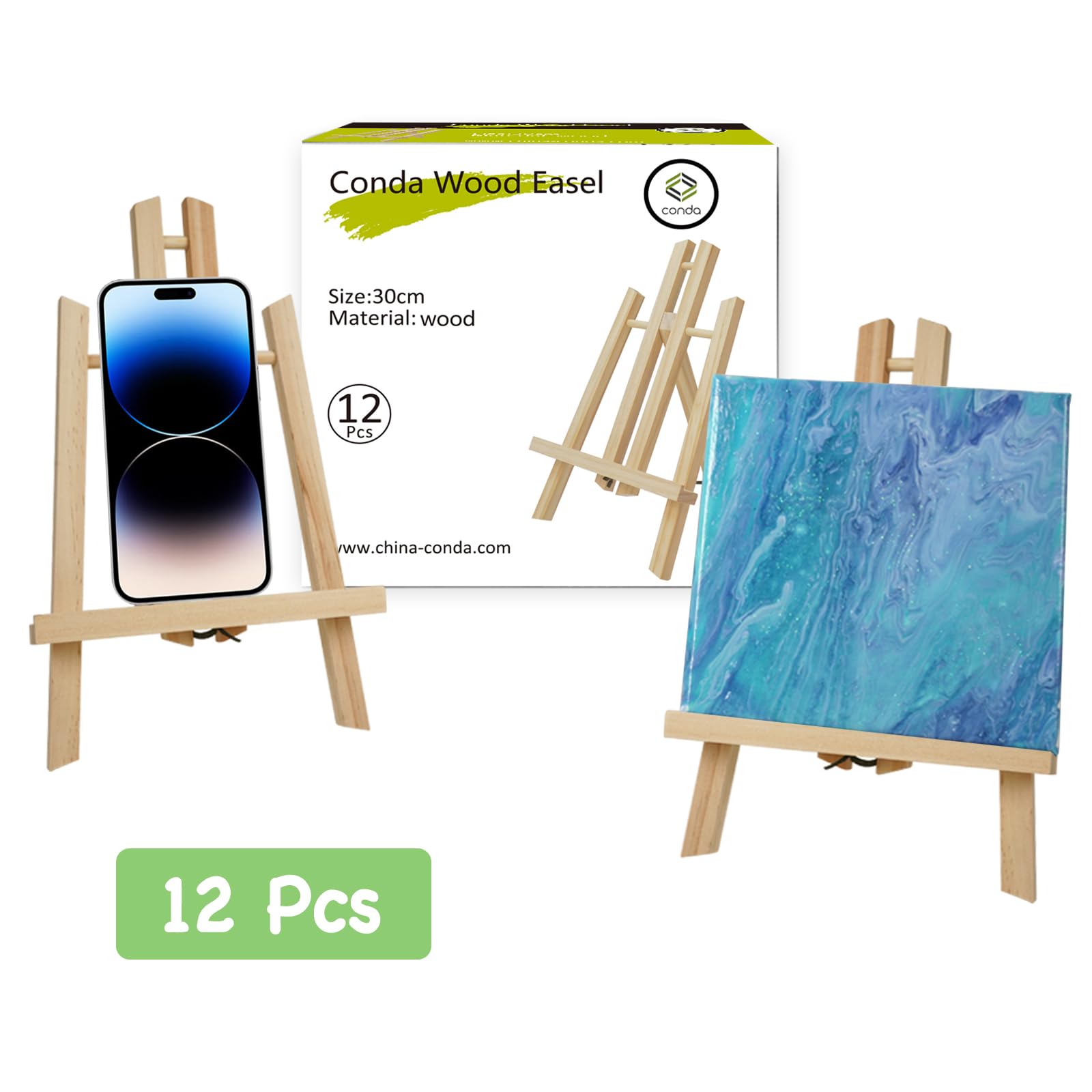 CONDA - Caballete de madera de pino de 30,5 cm de alto (paquete de 12), soporte de trípode portátil para pintura, fotografía, caballete de mesa para todas las edades