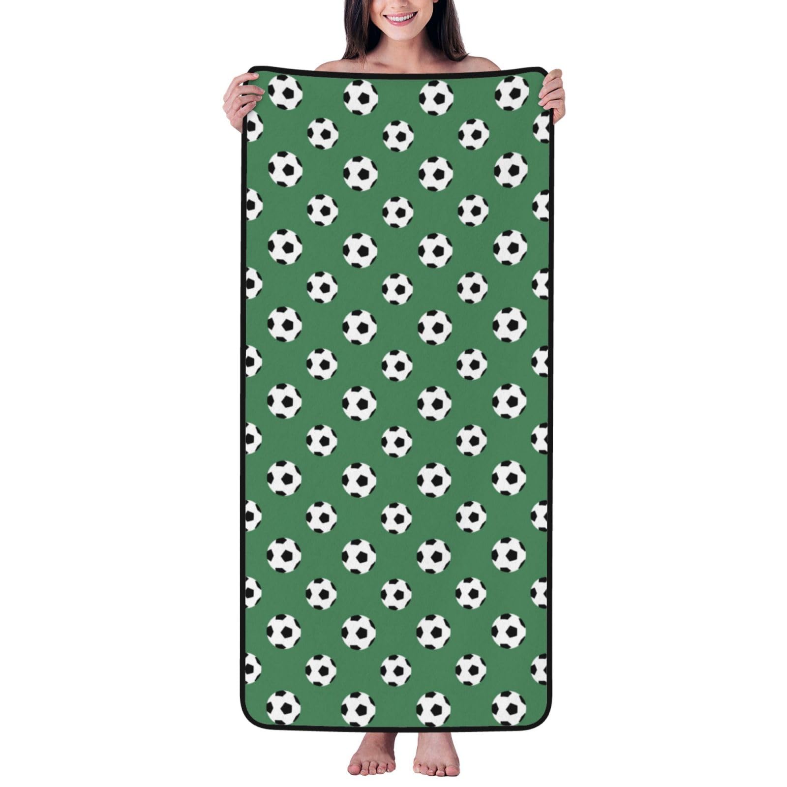 Nimongt Unisex Black Soccer Print Lightweight Comfort Coral Velvet Bath Towel Home Bathroom Hotel Spa Beach Travel