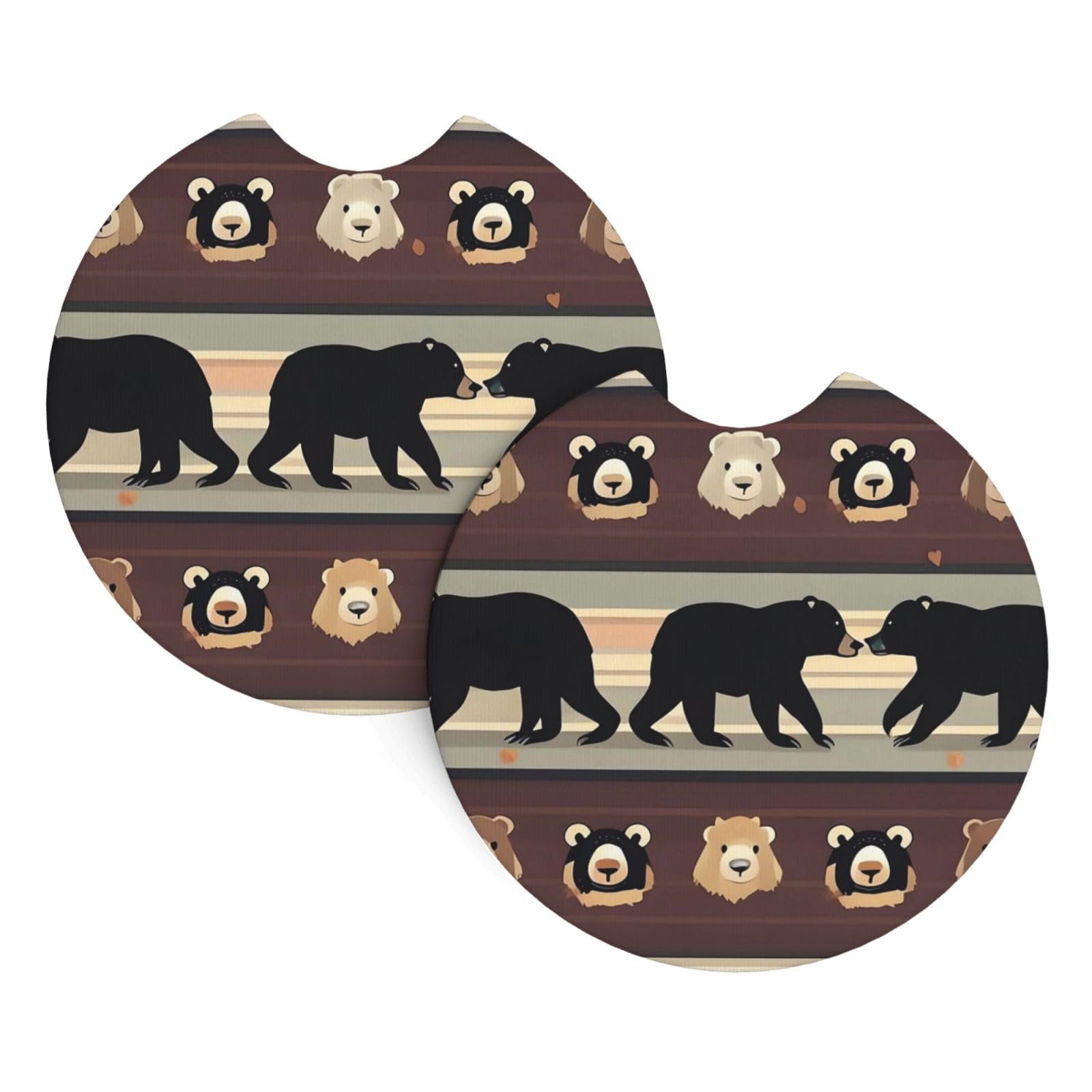 2 Pack Car Coaster for Cup Holders Bear Car Cup Coaster 2.7" Neoprene Non-Slip Automotive Cup Mat Universal Auto Car Interior Accessories for Women Men Cup Pad