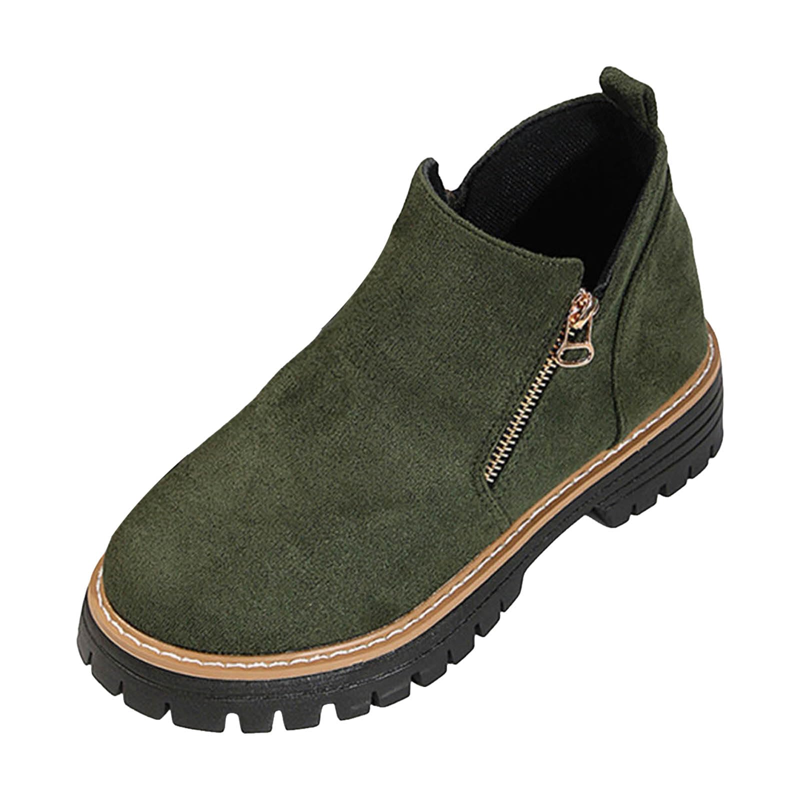 Suede Ankle Boots for Women 2025 Low Block Heel Platform Vintage Short Booties with Side Zipper Round Toe