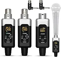 VEDO Conversor Microfone Sem Fio,48v/0V Uhf Transmissor Receptor,Alcance de 30 metros, 30 canais ajustáveis,XLR Sistema de microfone sem fio para todos os tipos de microfone