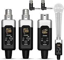 VEDO Conversor Microfone Sem Fio,48v/0V Uhf Transmissor Receptor,Alcance de 30 metros, 30 canais ajustáveis,XLR Sistema de microfone sem fio para todos os tipos de microfone
