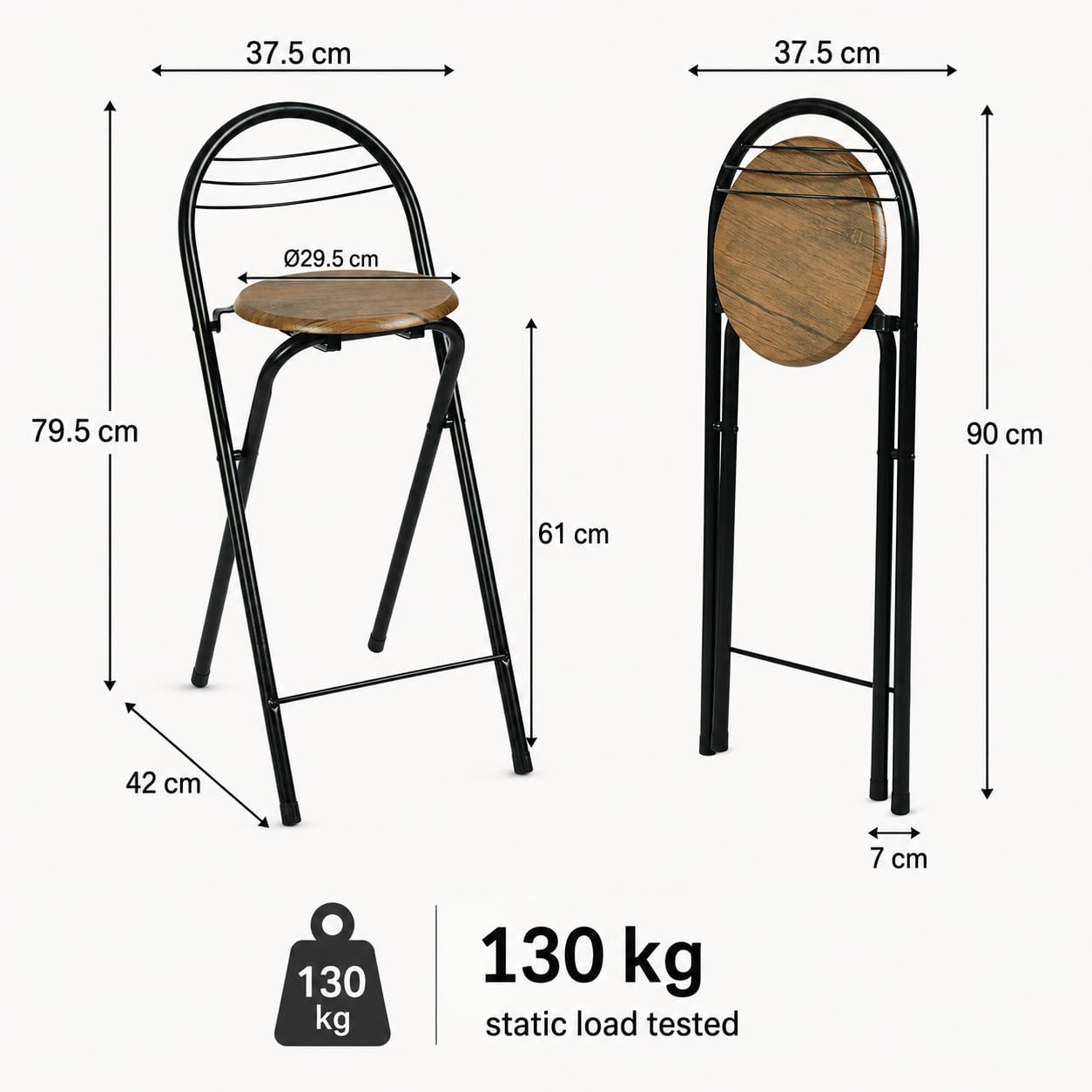 hitsuki Tabouret de Bar Pliant avec Dossier Lot de 2, Tabouret Haut Pliable Gain de Place, 61 cm