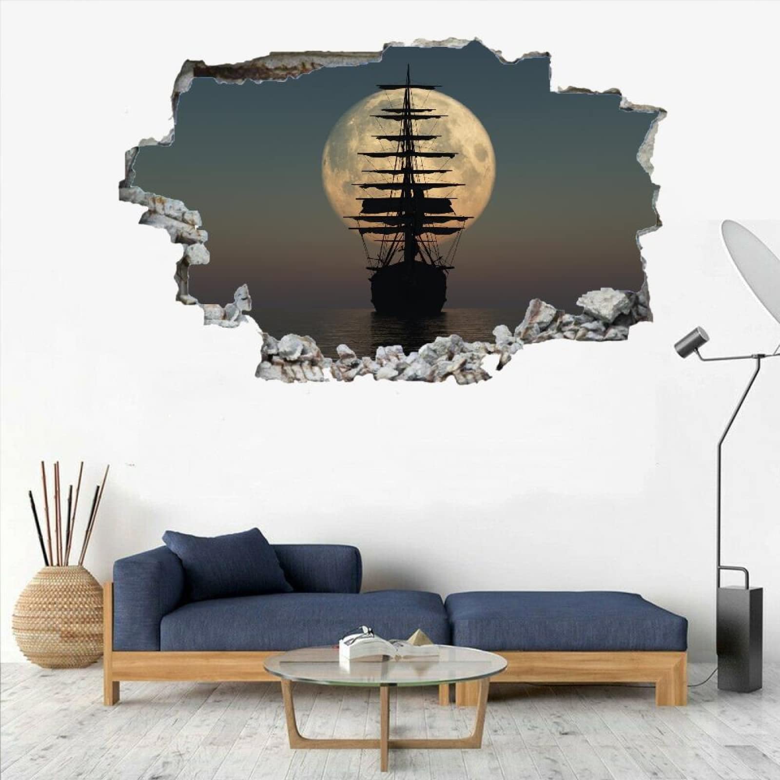 Decorazione Da Parete 3D, Barca Stanza Delle Autoadesivo Della Parete Smontabile Luna Decalcomanie Per Camera Da Letto Per Bambini Nursery Decorazioni Per Matrimoni Regalo 75x113cm