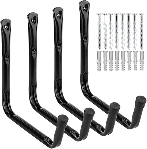 Gancho gigante de almacenamiento de garaje resistente montado en la pared, estante colgante para tabla de surf, escalera, kayak (4 ganchos en J