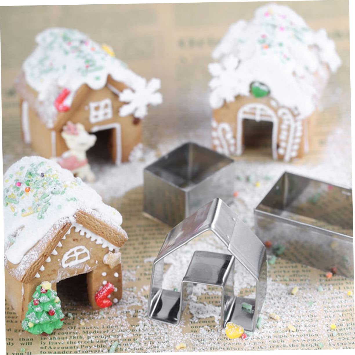 5 Juegos Moldes Cortadores Galletas Navideñas Acero Inoxidable Figuras Casa Jengibre Cortador Repostería DIY para Fondant Masa Frutas Pan y Verduras Fácil Limpieza Uso Profesional