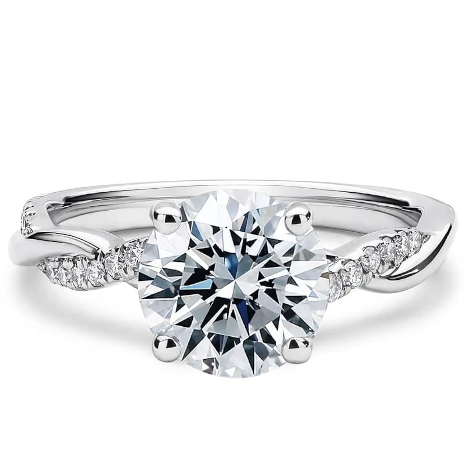 Molioaki 4.16 Carat Round Cut Moissanite Platinum Plated Silver Ring