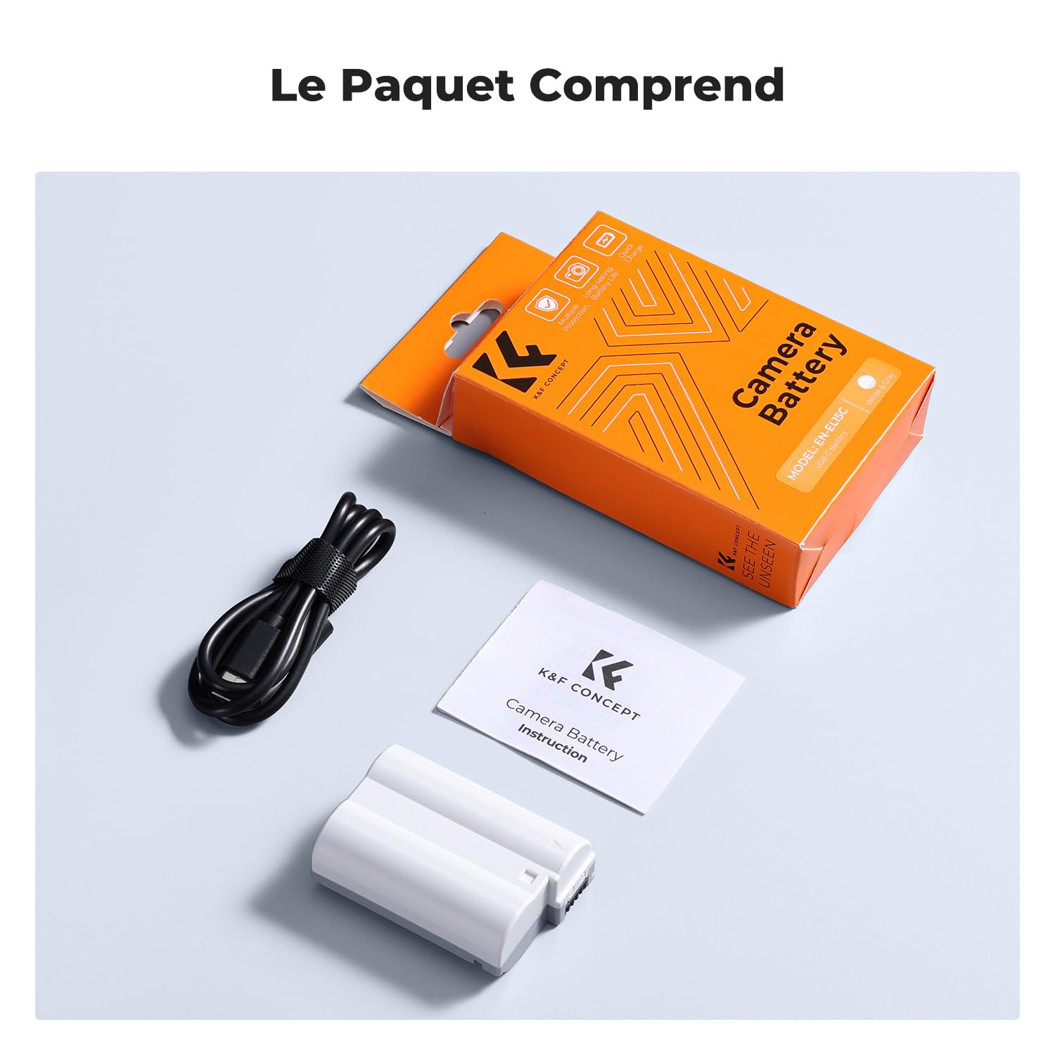 K&F CONCEPT EN-EL15C Batterie 2600mAh USB C 2.5H Chrage Rapide Batterie EN-EL15 Compatible avec Nikon Z8, Z7, Z6, Z7ii, Z6ii, Z6iii, Zf, Z5, D850, D810, D810A, D780, D750, D610, D500, D7500, D7200