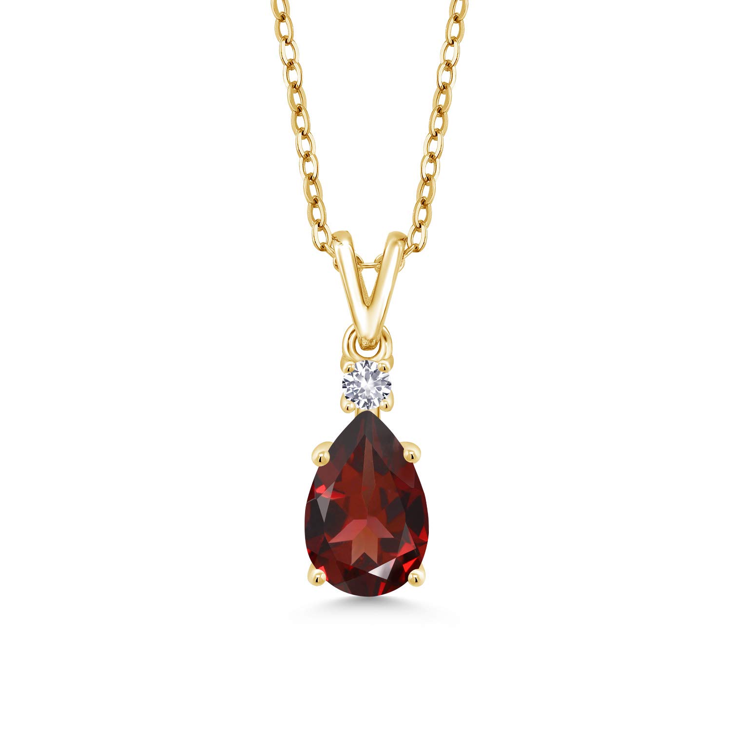 Gem Stone King 18K Yellow Gold Plated Silver Red Garnet and White Created Sapphire Pendant Necklace For Women (1.47 Cttw, Gemstone January Birthstone,