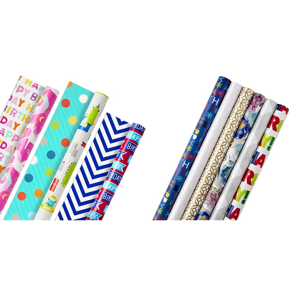 Photo 1 of 2 rolls of Hallmark Reversible Kids Birthday Wrapping Paper, Lime Green & All Occasion Wrapping Paper with Cut Lines on Reverse (6 Rolls: 180 sq ft ttl) Kids Birthday Paper + Wrapping Paper