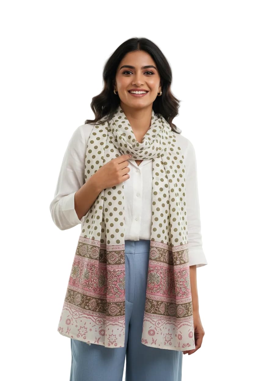 Ivory Olive Border Kalamkari Modal Silk Stole | Kalamkari Print | 210×55 cm-image-21