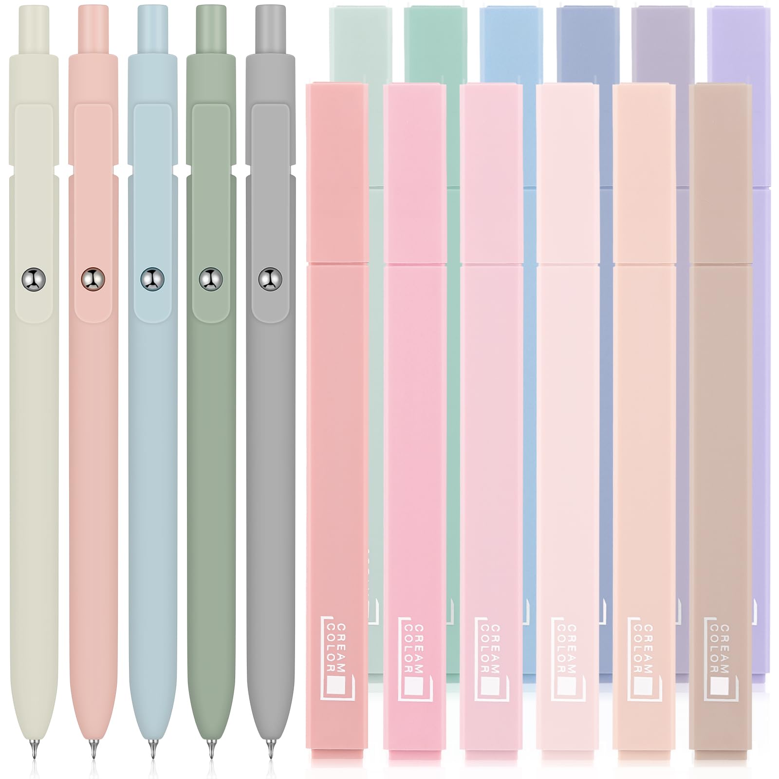 17-teiliges Bibel-Textmarker und Stifte, kein Durchlaufen, ästhetisches Schreibwaren-Set, 12 pastellfarbene Textmarker, 5 niedliche Gelstifte für Tagebuch, Planer, Studium, Schule, Bürobedarf