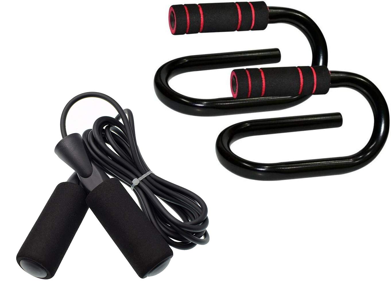 StarX Fitness Combo of S Shape Push-up Bar with Ball Bearing Skipping Rope (Black)-image-12