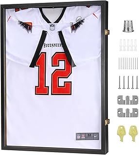 Yildue 2 Sets Jersey Display Frame Case Lockable, Large Sport Jersey Shadow Box with UV Protection Acrylic and Hanger for ...