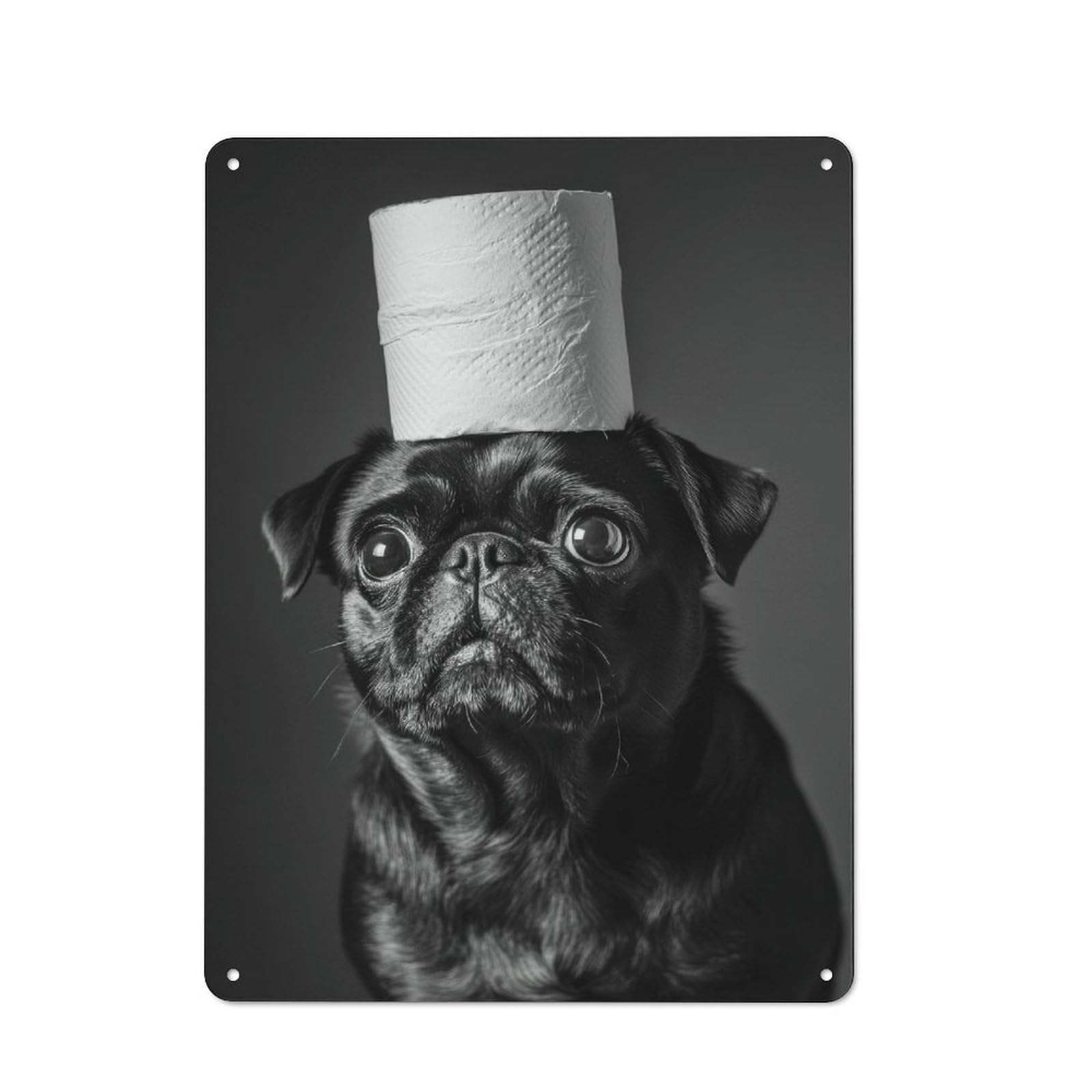 Junmoney Style-13 Workshop Style Pug With Toilet Paper Tin Sign 40X30cm, Workshop Wall Decor For Tool Room, Garage, Studio Or Home Bar