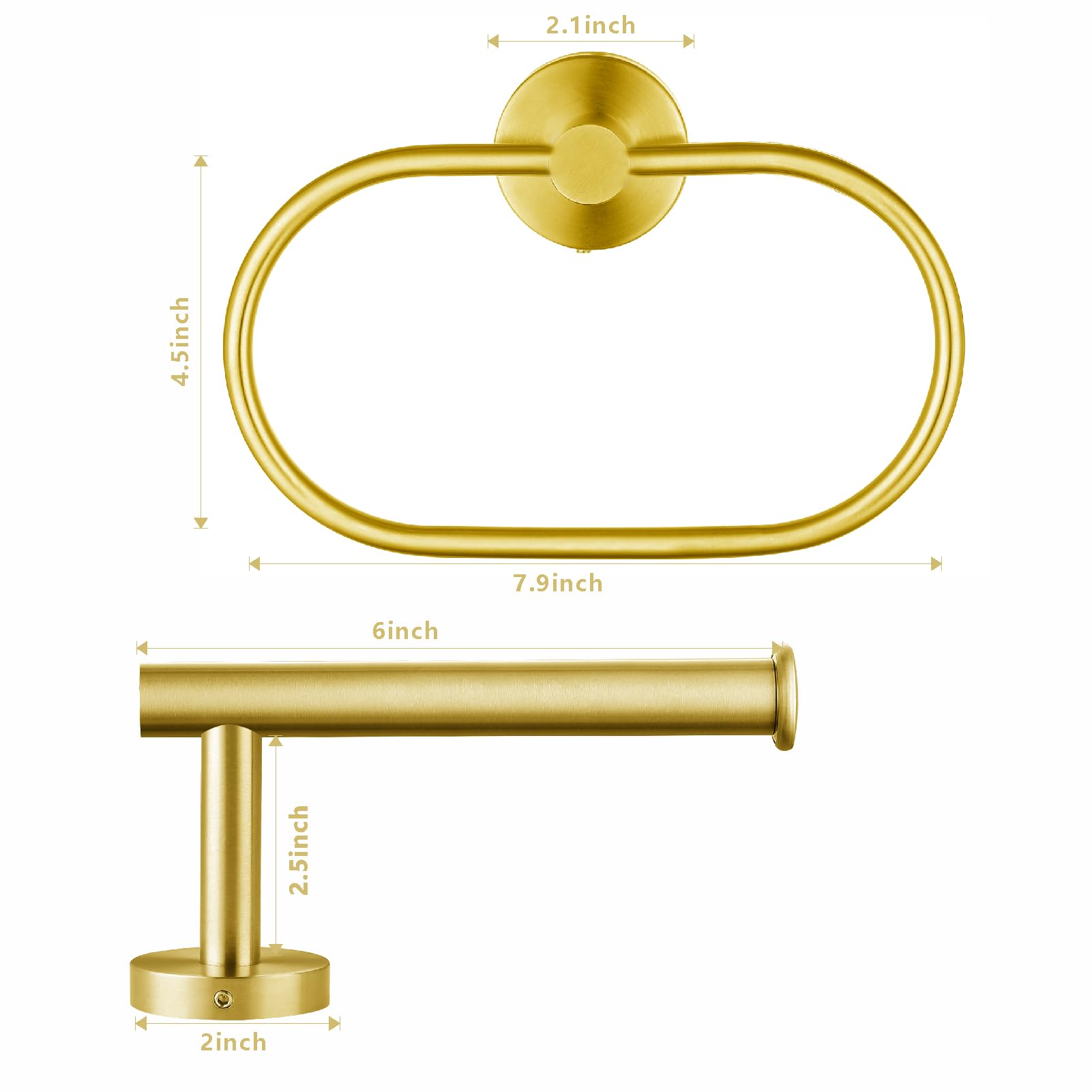 Anneau Porte-Papier/Serviette, Eolax Doré Accessoires de Salle de Bains, Porte-Rouleau Perforé et Porte-Serviette en Aen Acier Inoxydable, Fixation Murale, 2 Pièces