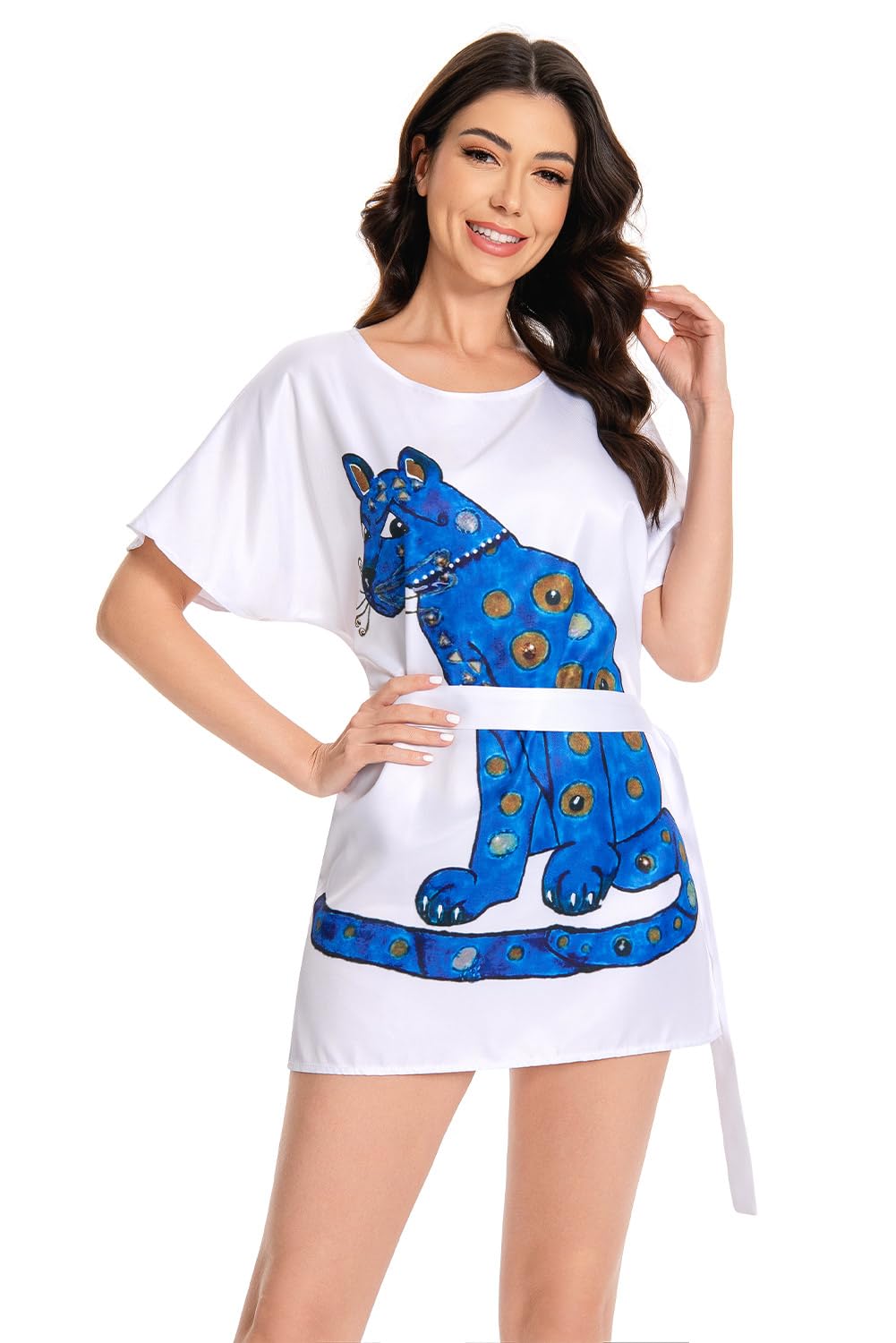 Anni Frid Costume Chat T-shirt Femme Vintage Rétro Robe Halloween Carnaval Merch avec ceinture Blanc