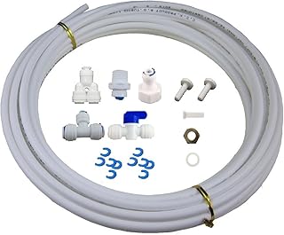 Lemoy Fridge Connection and Ice Maker Kit for Reverse Osmosis Water Systems, 16 feet 1/4 inch Tubing with 1/4 inch Push-In and Compression Fittings (white)