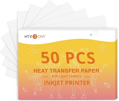 HTVRONT Papel de transferencia de calor para camisetas ligeras, 50 hojas de 8.5 x 11 pulgadas, papel de transferencia para planchar para impresora