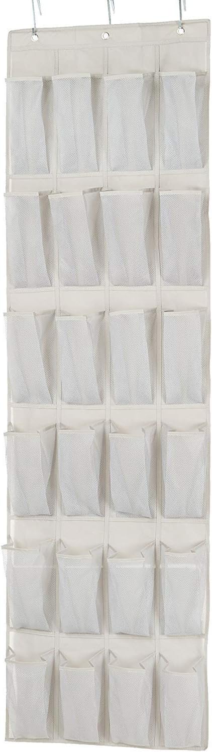 Amazon Basics 24-Pair Over-the-Door Medium-Size Shoe Organizer, 47 x 6.3 x 165 cm, Light Grey