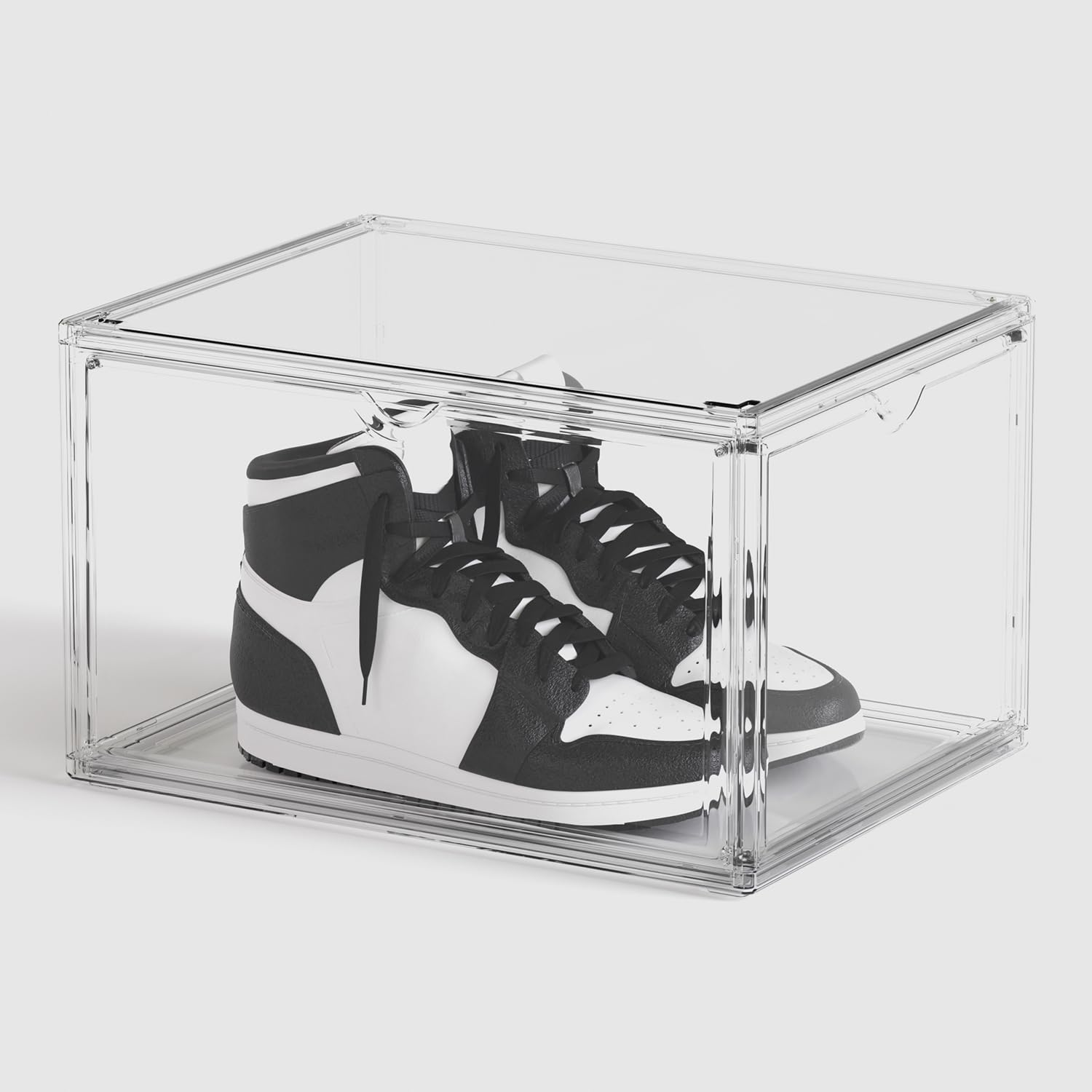 mooas Large Shoe Organizer for Closet, Stackable Shoe Storage Box with Clear Door Foldable Space-Saving Shoe Rack for Sneakers, Plastic Shoe Container for Display Fit up to US Size 15