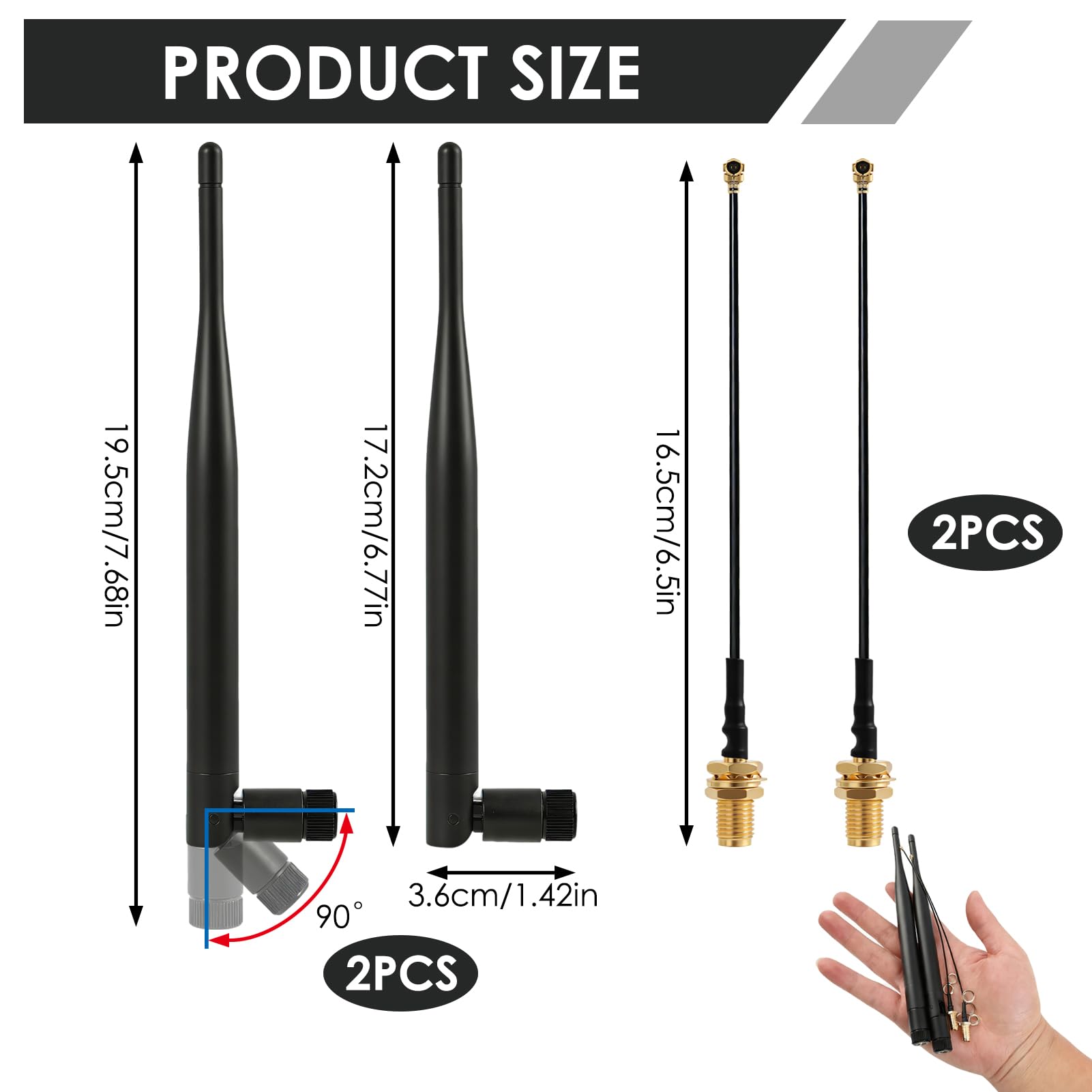 2 unidades de antena LoRa de 868 MHz, ganancia de 5 dBi, conector SMA omnidireccional con conector SMA hembra, adaptador de antena, cable adaptador de antena, para Meshtastic ESP32 LoRa OLED Board con - 3