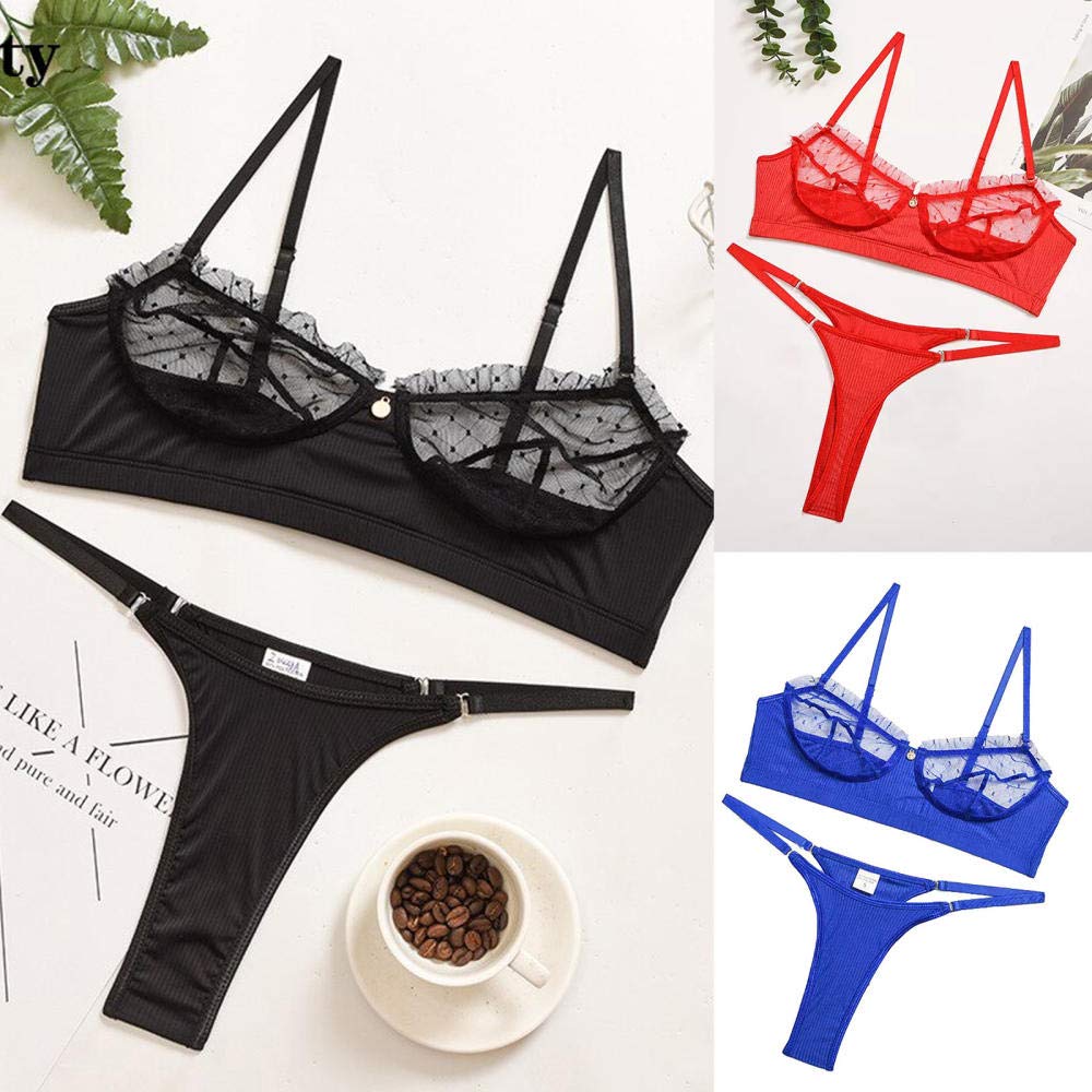 Body et Nuisettes érotiques pour Femmes Lingerie Sexy pour Femme Corset String Soutien-Gorge Ensemble de vêtements en Dentelle Transparente (Rouge S)