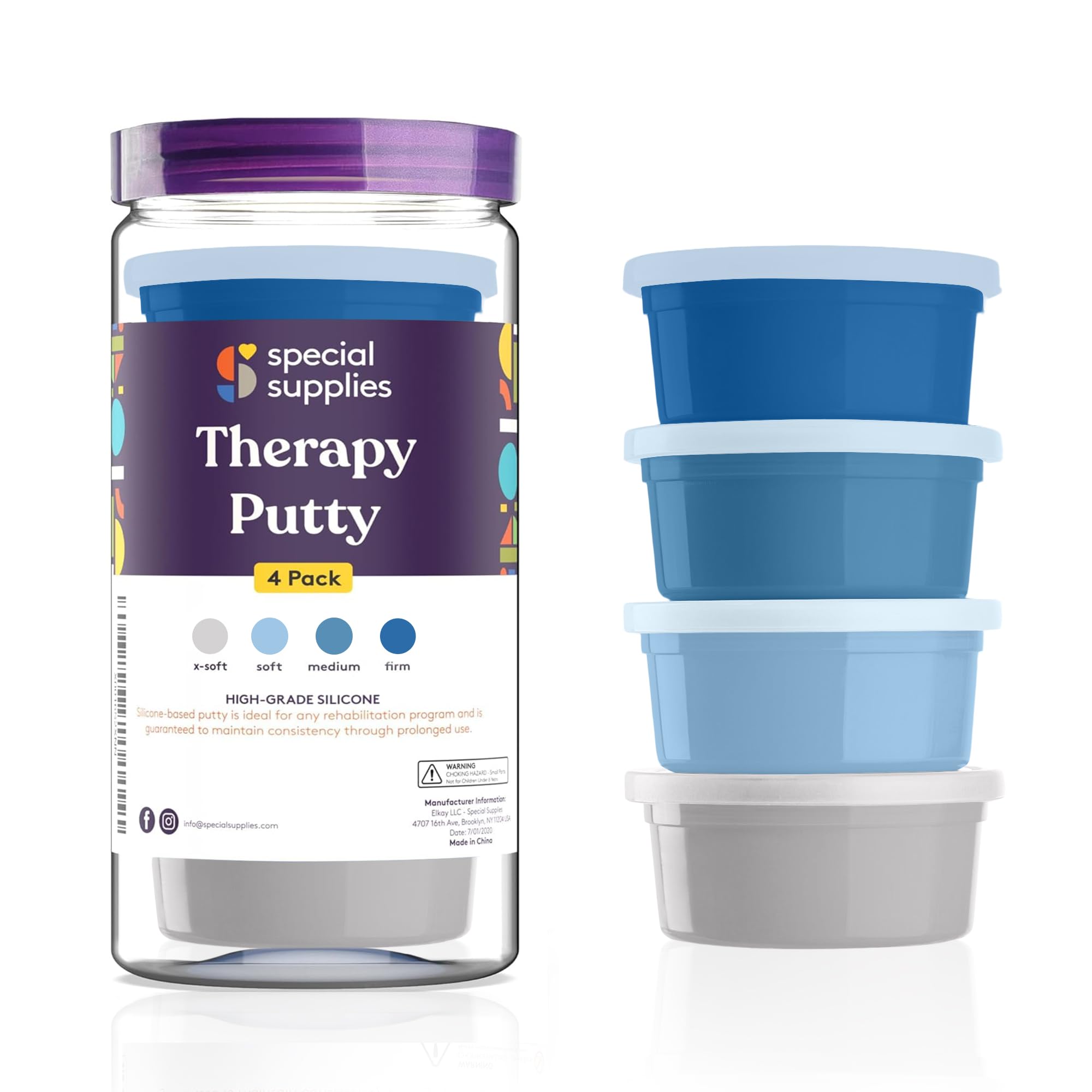 Special Supplies Therapy Putty for Kids and Adults - Resistive Hand Exercise Stress Relief Therapy Putty Kit, Set of 4 Strengths, Three Ounces of Each Putty (Ocean Colors)