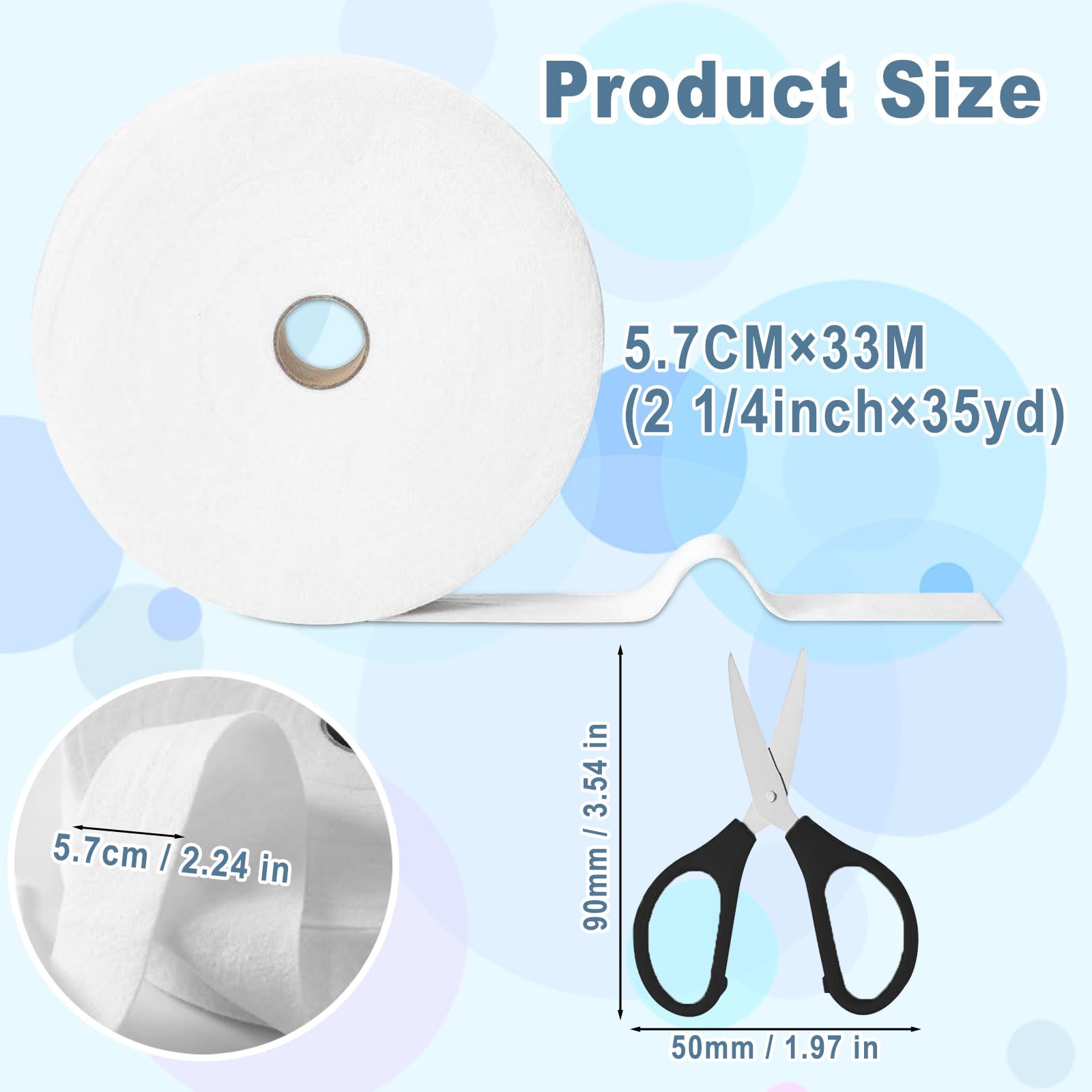 1 Roll Jelly Roll Batting Strips, 2 1/4 Inch Total 35 Yards Cotton Blend Fleece Batting with Scissor for Jelly Roll Rugs,Braided Rug,Throw Rugs,Purses