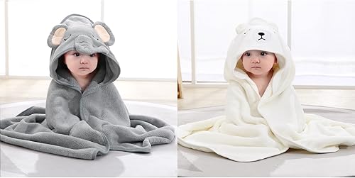 Miniatura 7 de kmilro Toalla con capucha para bebé, paquete de 2 toallas esenciales para bebé para niño y niña con 31.5 x 31.5 pulgadas y 2 diseños diferentes,