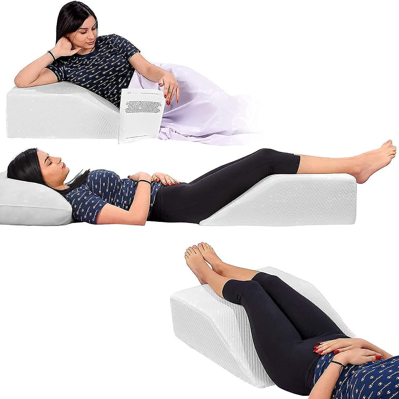 Leg Pillow - Elevating Wedge Upholstery Foam Rest Pillow | Ideal for Surgery | Breathable & Washable Quilted Cover | Reduces Knee, Ankle Pain & Improves Circulation (Leg Positioner)
