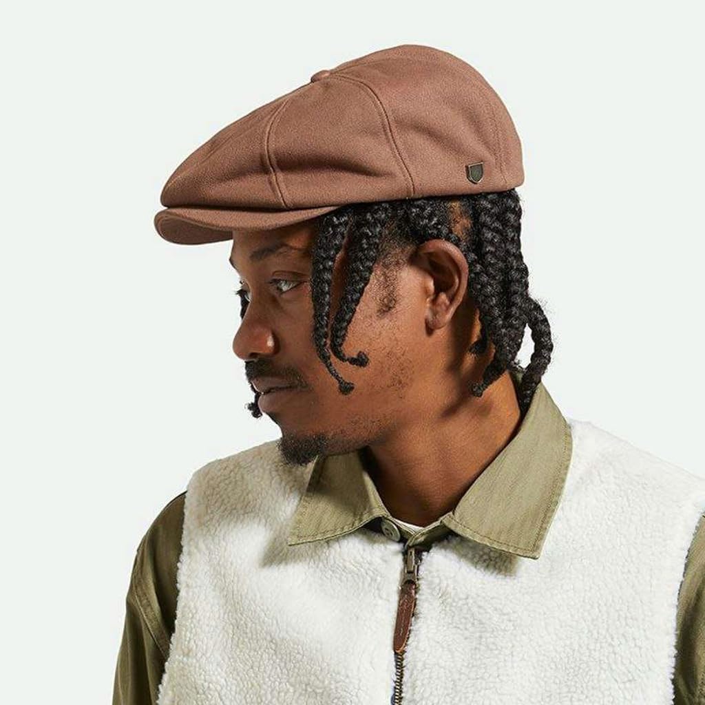 BRIXTON Brown Hat Eight Panels Brood Sherpa Snap Cap