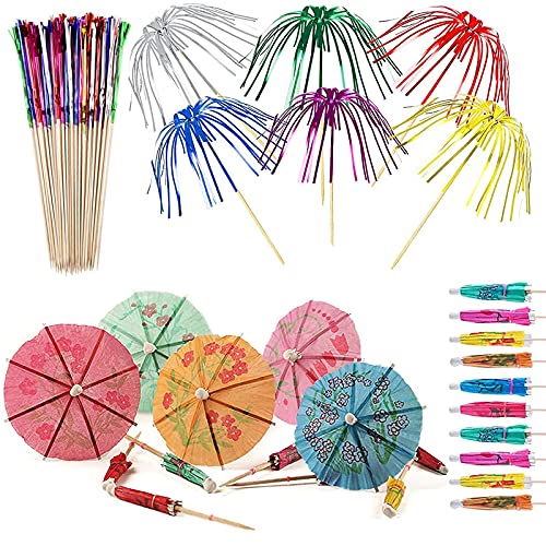 150 Cocktailparty Dekorationsgetränke,  Cocktail Sonnenschirme Feuerwerk Rührer Picks Bunte Cocktail Dekoration Palme Frucht Zahnstocher für Früchte, Kuchen Hochzeitsfeier Bar Deko Cover