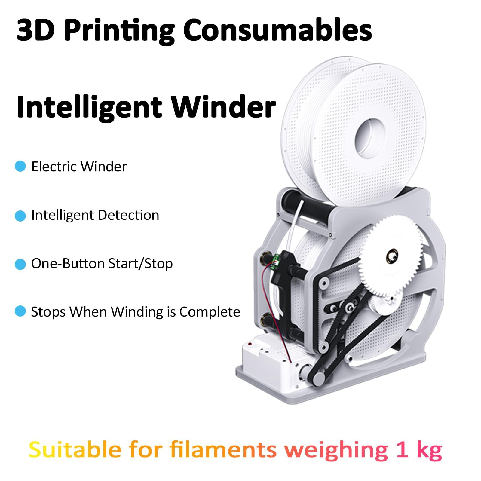 Rebobinador de filamento para impresora 3D, bobinador de bobina de velocidad ajustable, parada de arranque automático, rebobinador eléctrico para bobinas de 1 kg, suministro de impresión 3D