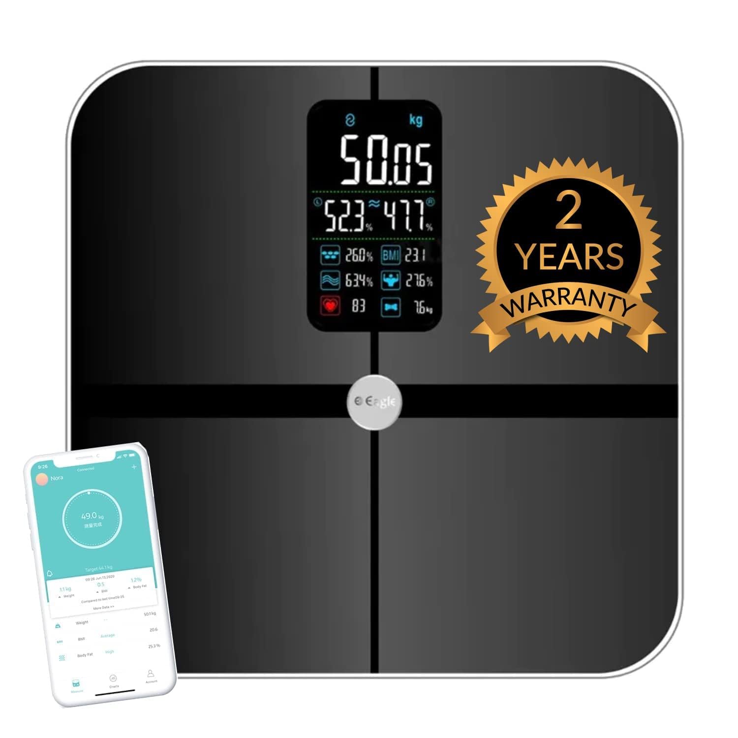 Eagle Smart Bluetooth Weighing Scale with 200kg Capacity, BMI Digital Weight Machine with Large LCD Display & 13 Body Composition Monitor Sync with Mobile App, 2YR Warranty (Charcoal Black) (B08SWLP2XD) Amazon Price History, Amazon Price Tracker