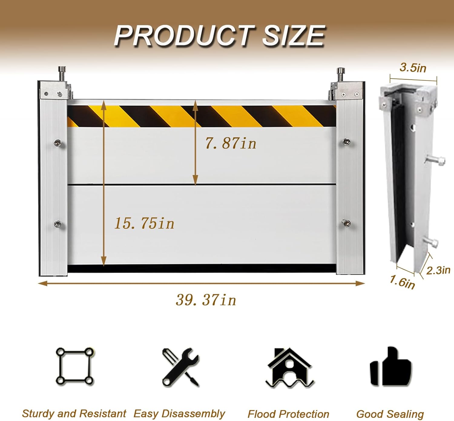 Aluminum Flood Barrier, Reusable Flood Protection Barrier, Removable Temporary Flood Door, Unit Module Design Flood Barriers for Doors, Basement, Subways, Garages, Roads, Diversions (39.37x15.75in)