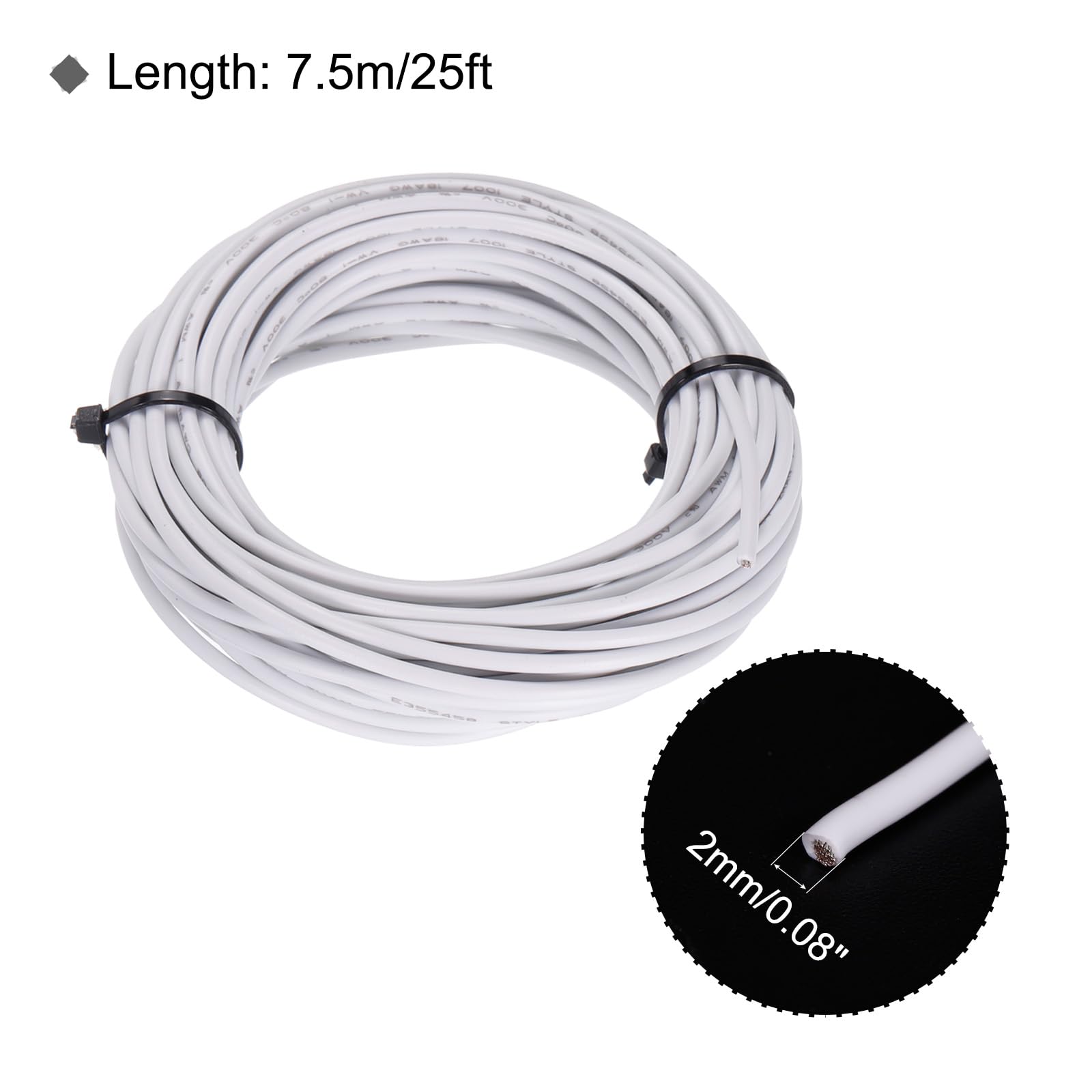 MECCANIXITY 18AWG Wire 18 Gauge Stranded Wire PVC Hookup Wire, Electrical Wire UL1007 Tinned Copper Wire 7.5m/25ft White for Internal Connecting Wire