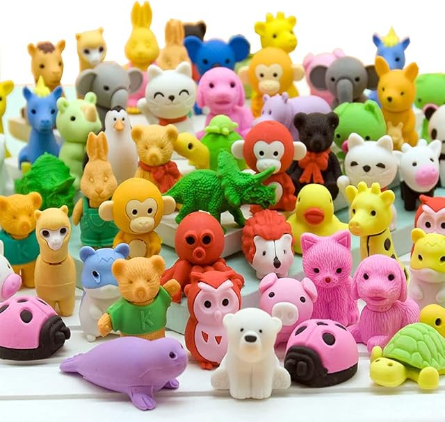 Animal Erasers Cartoon Erasers 32 Pieces Random Mini Puzzle Pencil Erasers Pack for Students, Party Favors, Gift Filling, Homework Rewards
