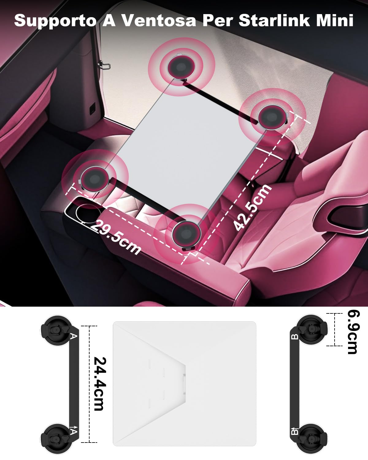 Mwin Starlink Mini Supporto a ventosa - Staffa per portapacchi per accessori Starlink Mini per finestre e tetti apribili compatibile con auto, caravan, barche e camion